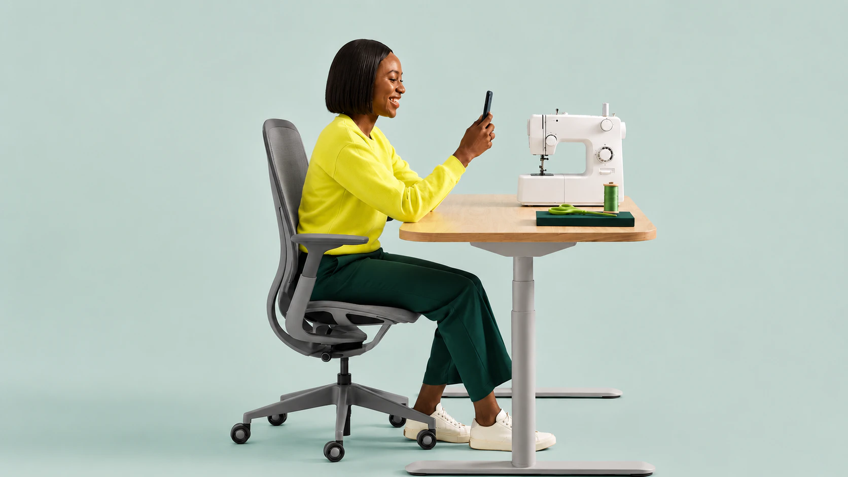 A fashion entrepreneur working from her studio